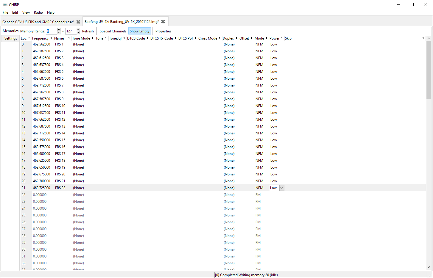 chirp programming nfm vs fm